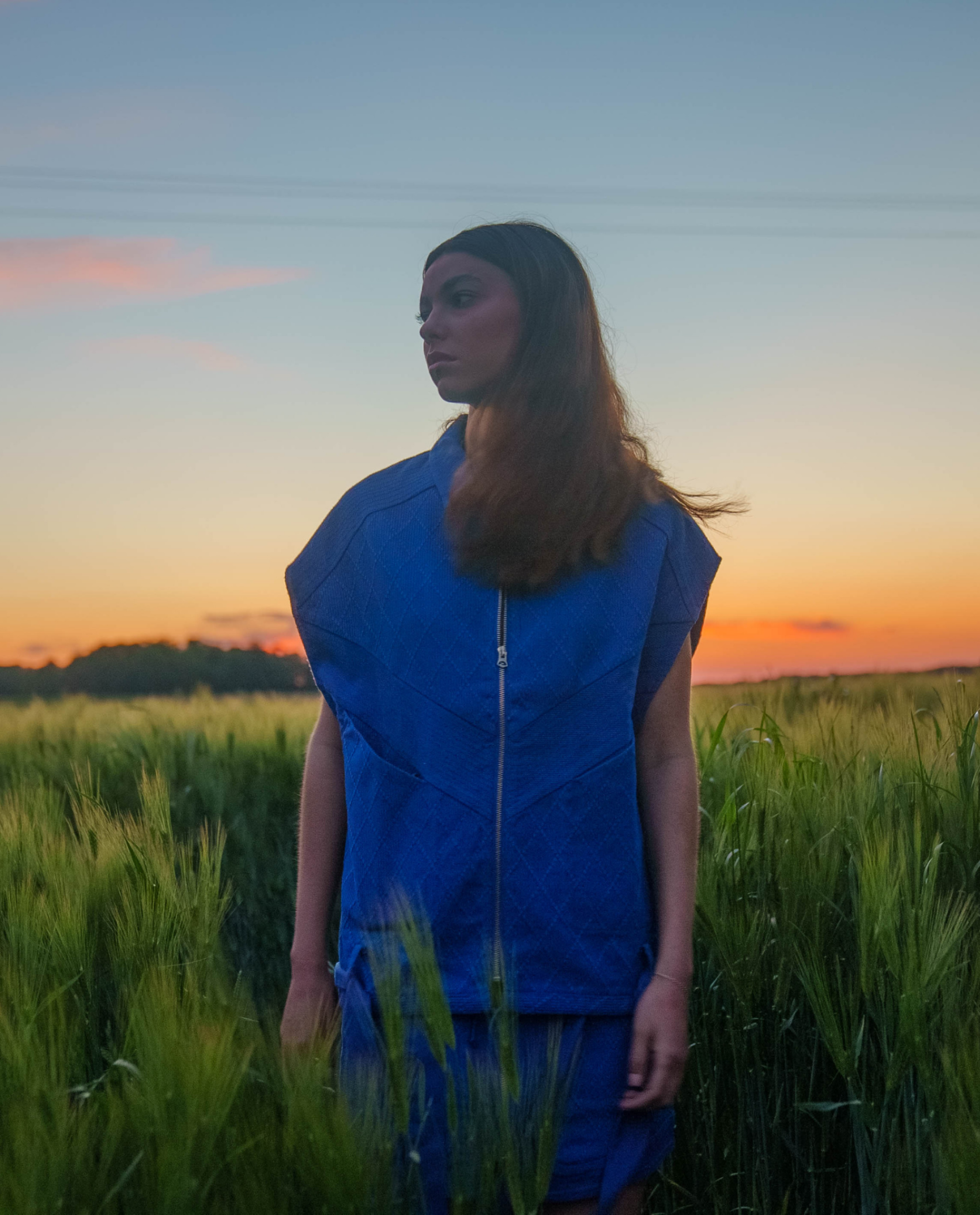 Veste Keiko-Gi bleue couché de soleil